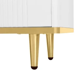 Meuble TV Moderne 2 Portes 2 Tiroirs, Bas Contemporain avec Poignées et Pieds Dorés, Structure Élégante Blanc, 175x40x45 cm