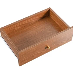 Meuble TV Moderne avec 2 Portes Coulissantes Effet Rotin et 2 Tiroirs, avec Pieds Métal et 4 Compartiments, Marron, 160x40x60 cm