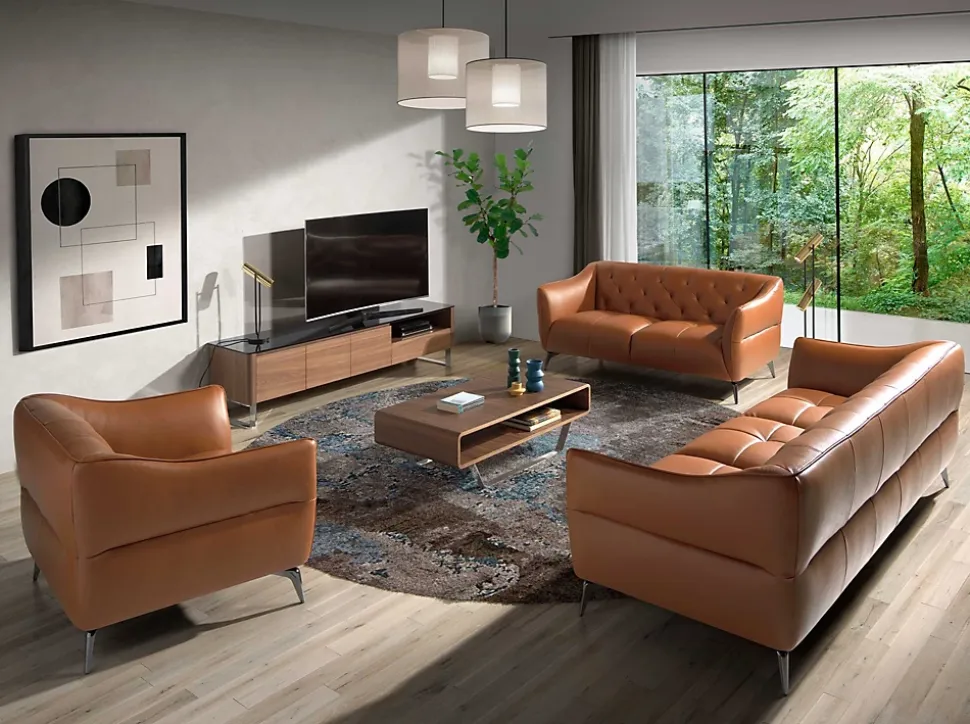 Meuble TV moderne en noyer et acier chromé avec plateau en verre noir élégant