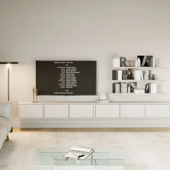 Meuble TV mural blanc avec 6 abattants 300 cm FRAMME