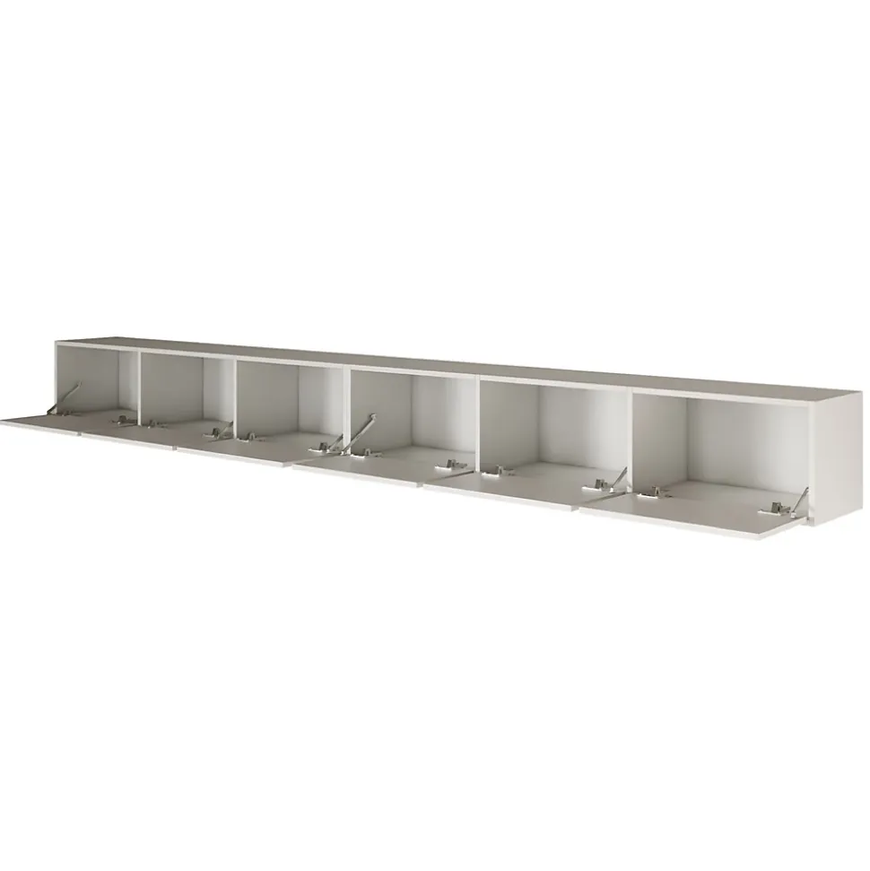 Meuble TV mural blanc avec 6 abattants 300 cm FRAMME