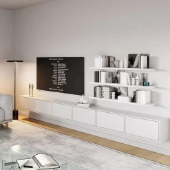 Meuble TV mural blanc avec 6 abattants 300 cm FRAMME