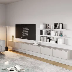 Meuble TV mural gris cachemire avec 6 abattants 300 cm FRAMME