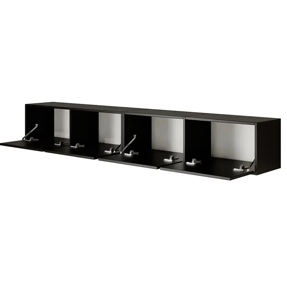 Meuble TV mural noir avec 4 abattants 200 cm FRAMME