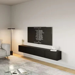 Meuble TV mural noir avec 4 abattants 200 cm FRAMME
