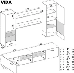 Meuble TV Mural Vida Extreme Furniture - LED bleues - Bois naturel & Bois naturel - Façades en Brillant - L200cmxH195cmxP45cm