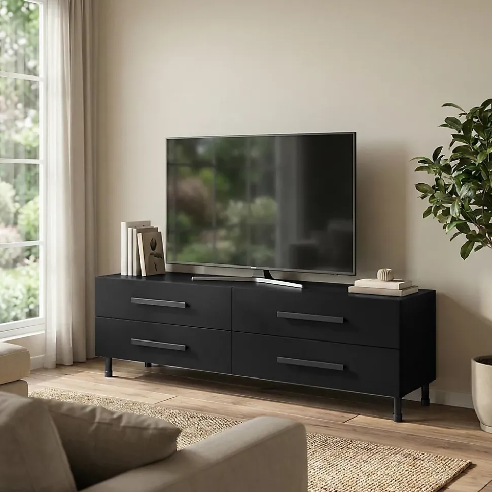 Meuble TV noir avec 4 tiroirs GoodHome Atomia H. 37 x L. 150 x P. 45 cm