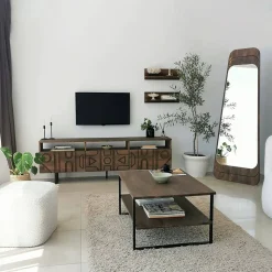 Meuble TV Novastra, Buffet de salon, Armoire basse pour TV, Base murale de rangement, 170x30h40 cm, Noyer