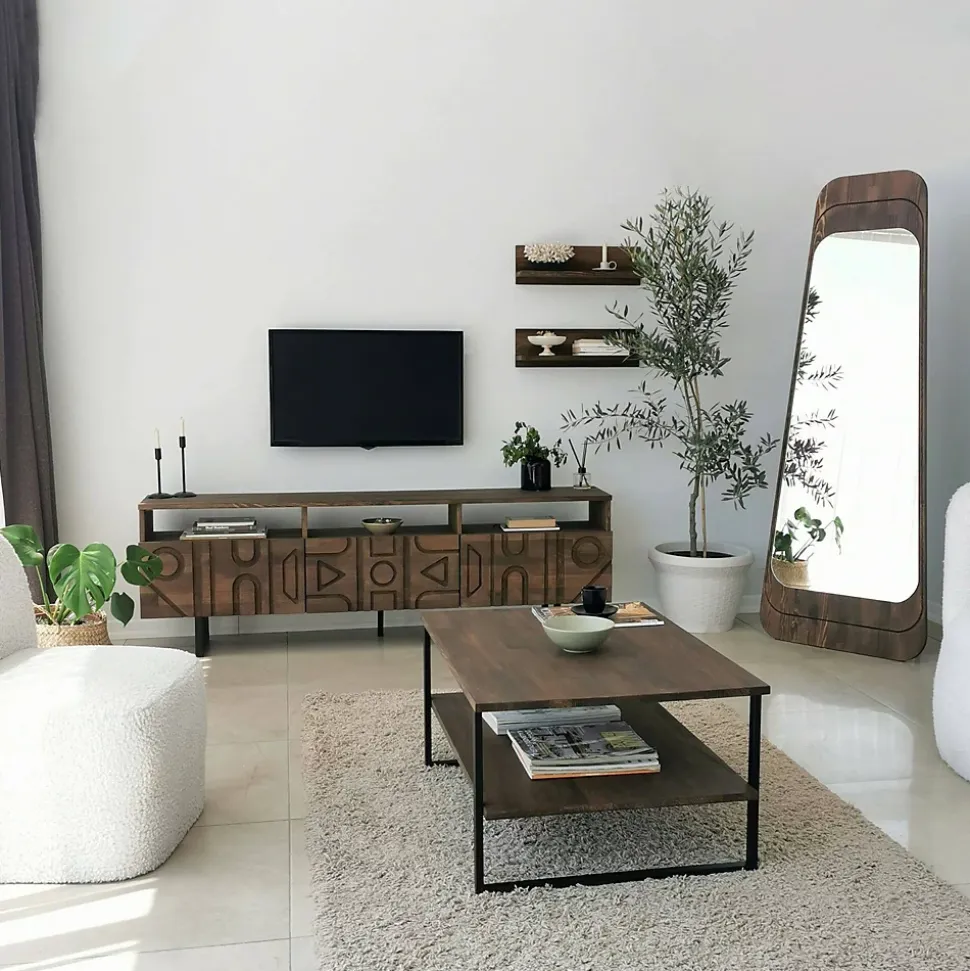 Meuble TV Novastra, Buffet de salon, Armoire basse pour TV, Base murale de rangement, 170x30h40 cm, Noyer