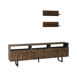 Meuble TV Novastra, Buffet de salon, Armoire basse pour TV, Base murale de rangement, 170x30h40 cm, Noyer