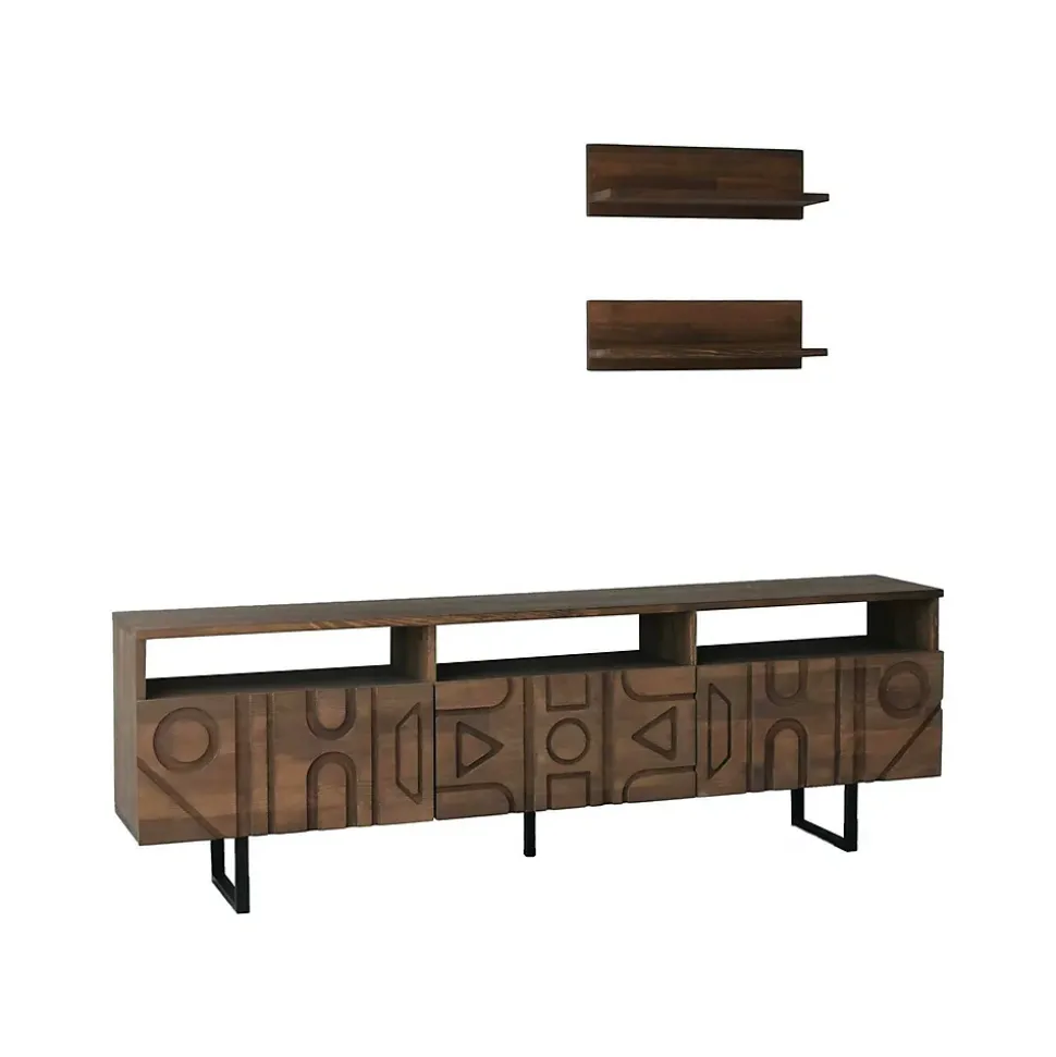 Meuble TV Novastra, Buffet de salon, Armoire basse pour TV, Base murale de rangement, 170x30h40 cm, Noyer