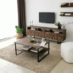 Meuble TV Novastra, Buffet de salon, Armoire basse pour TV, Base murale de rangement, 170x30h40 cm, Noyer