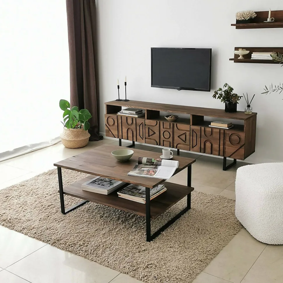 Meuble TV Novastra, Buffet de salon, Armoire basse pour TV, Base murale de rangement, 170x30h40 cm, Noyer
