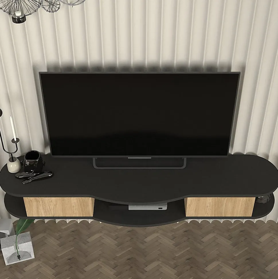 Meuble TV Nyskiri mural 150 x 35 x 19 cm anthracite / effet chêne en.casa