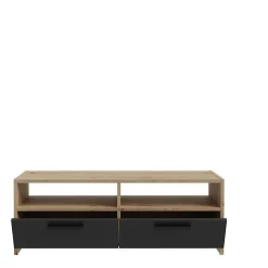 Meuble TV PILVI - Style contemporain - Décor Chene et Noir - 2 Abattants + 2 niches - L 95 x P 36 x H 34,5 cm