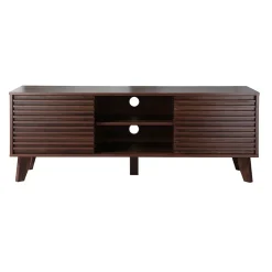 Meuble TV portes coulissantes Façades Effet Bois Rainuré L135 cm - FRIBOURG