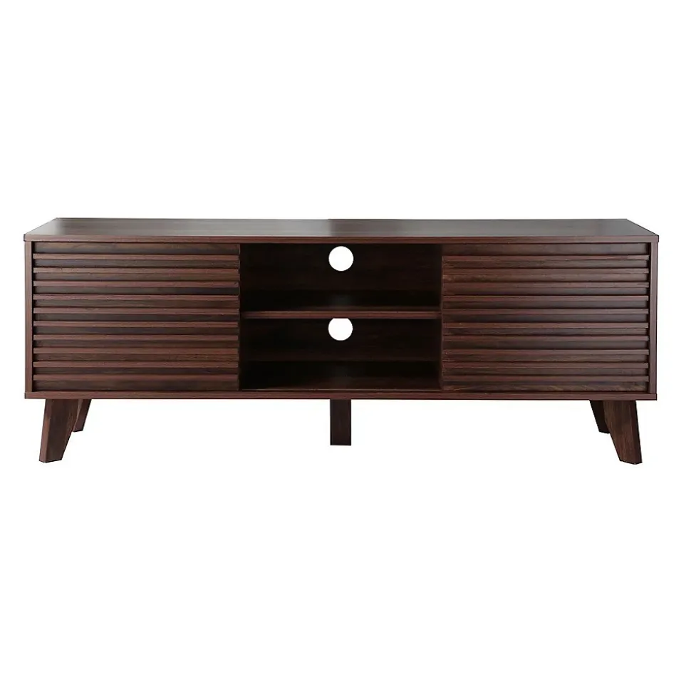 Meuble TV portes coulissantes Façades Effet Bois Rainuré L135 cm - FRIBOURG