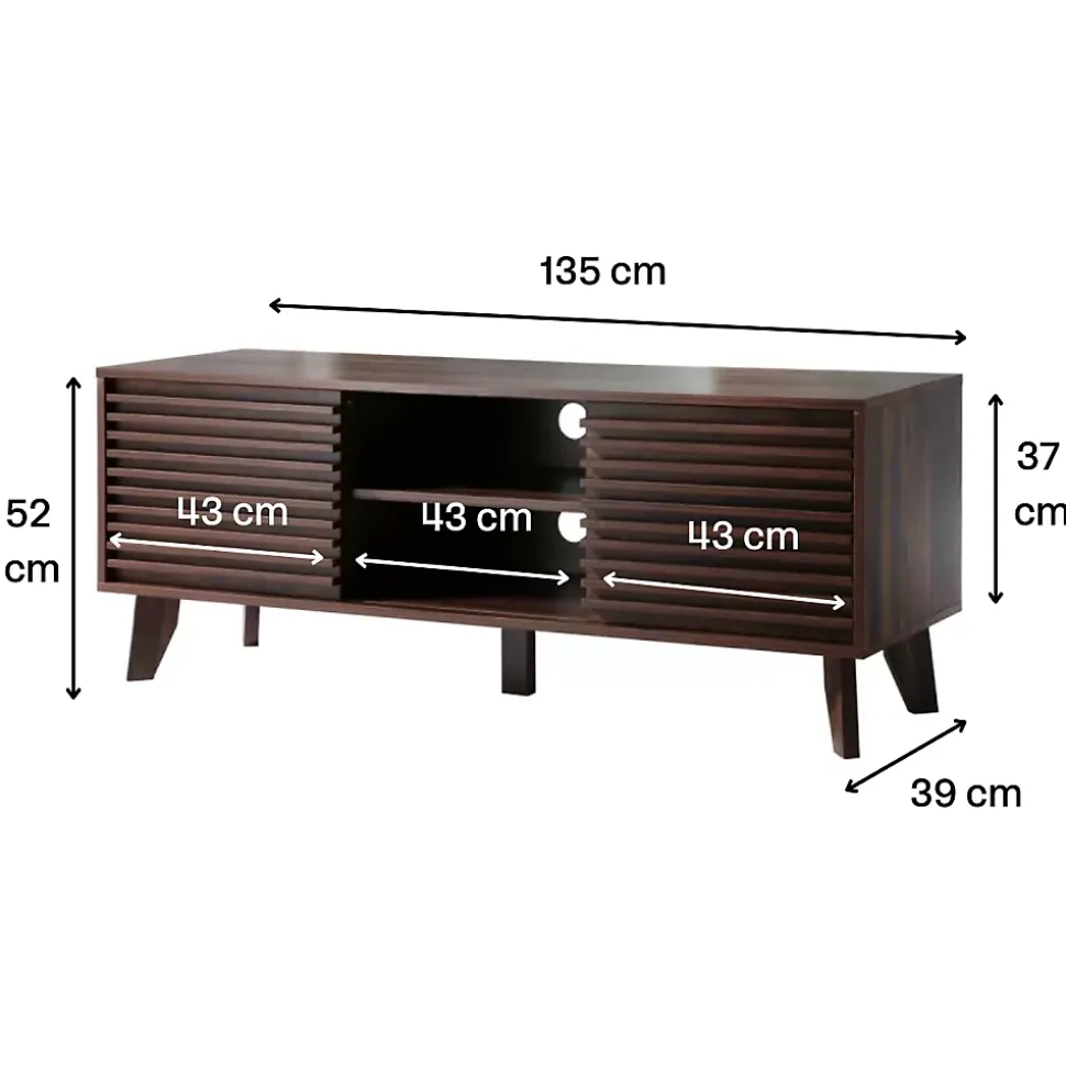 Meuble TV portes coulissantes Façades Effet Bois Rainuré L135 cm - FRIBOURG