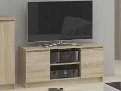 Meuble TV pour salon AKORD Chêne Sonoma 120 cm 2 portes façade Chêne Sonoma 2 étagères 120x40x55 cm