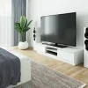 Meuble TV pour salon AKORD Blanc 160 cm 2 portes façade Blanche 2 étagères 160x40x33 cm