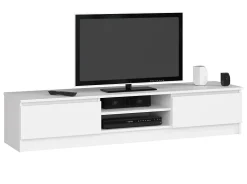 Meuble TV pour salon AKORD Blanc 160 cm 2 portes façade Blanche 2 étagères 160x40x33 cm