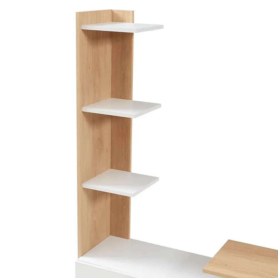 Meuble TV Rauki avec étagères latérales blanc / effet chêne en.casa