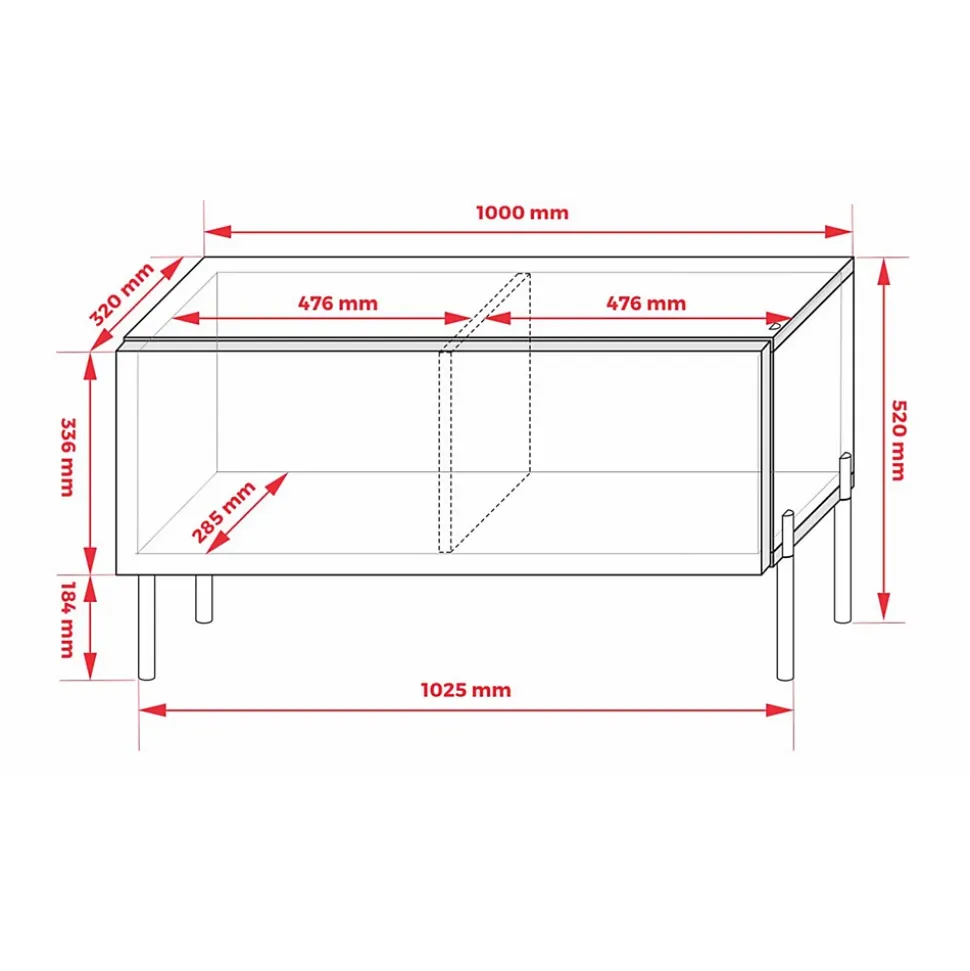 Meuble TV, Rouge Brique, 100 x 52 x 32 cm, jambes noires