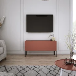 Meuble TV, Rouge Brique, 100 x 52 x 32 cm, jambes noires