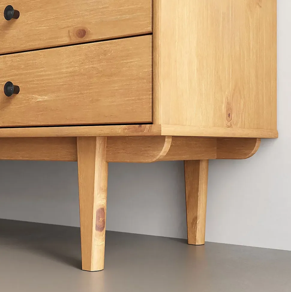 Meuble TV SIMONA L 175 cm en bois massif et rotin - Coloris chêne