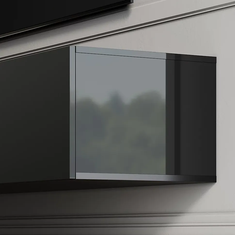 Meuble TV SIRHONA Grand Rangement Moderne Sans Poignées +2 Portes + Noir +160 cm