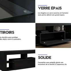 Meuble TV SIRHONA 140x35x45cm avec LED de Couleur Réglable