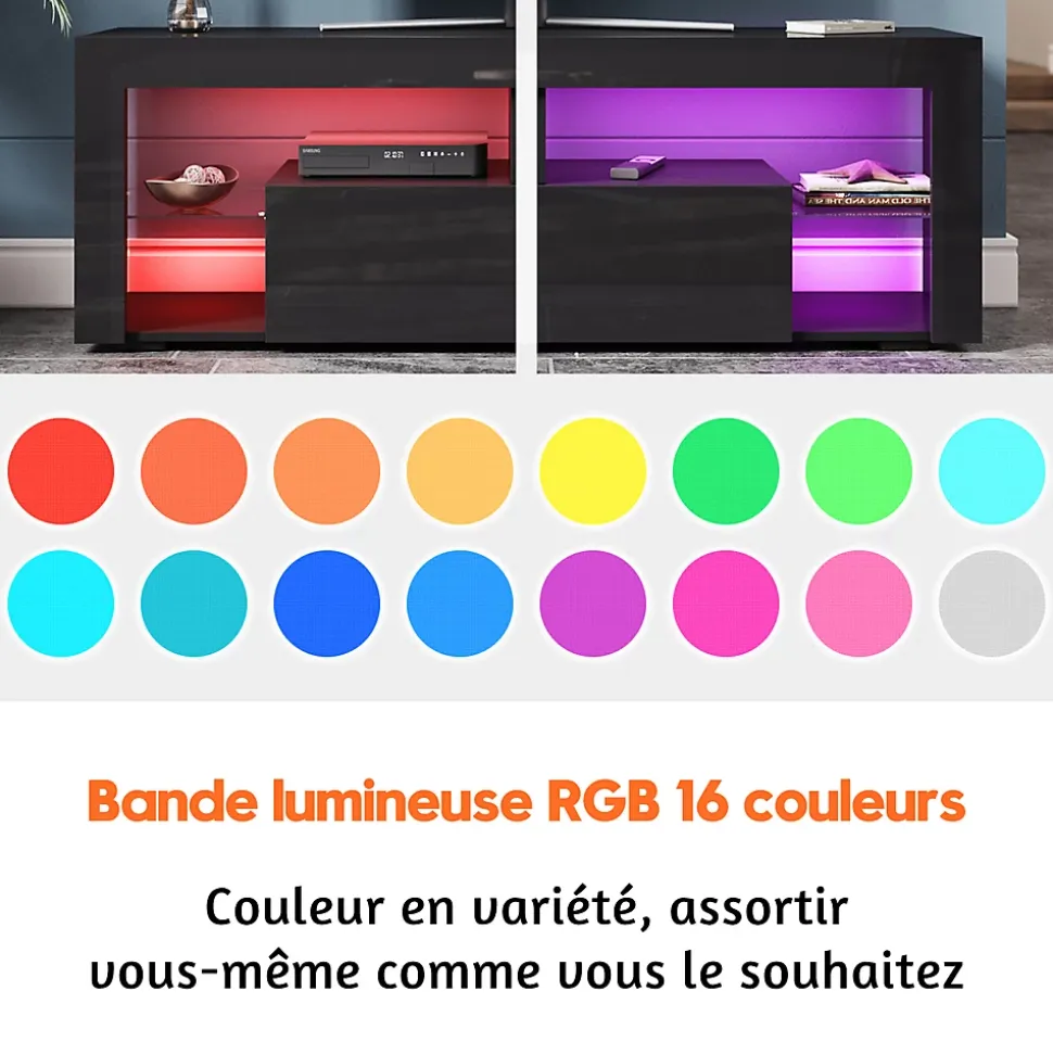Meuble TV SIRHONA 140x35x45cm avec LED de Couleur Réglable