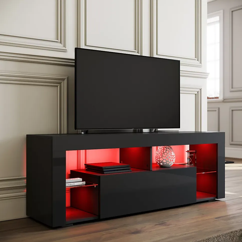Meuble TV SIRHONA 140x35x45cm avec LED de Couleur Réglable