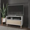 Meuble TV sur pieds blanc et effet chêne GoodHome Atomia H. 47,5 x L. 75 x P. 45 cm