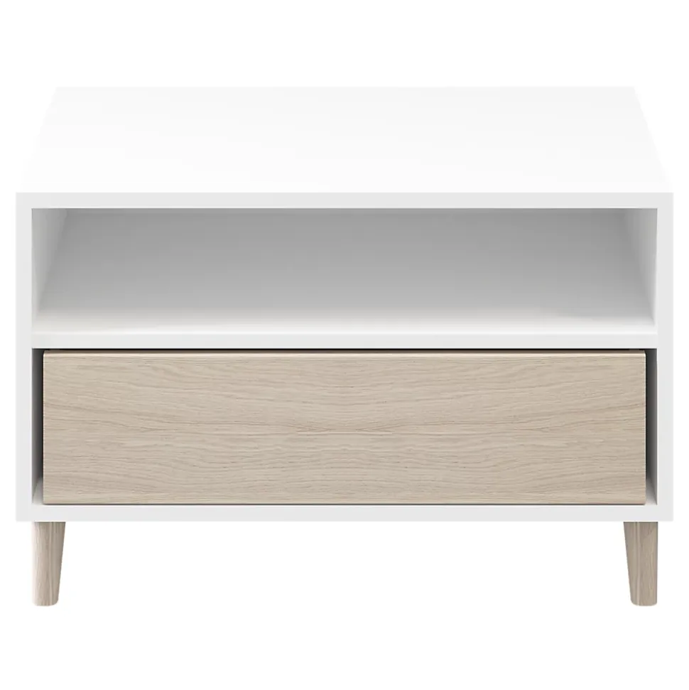 Meuble TV sur pieds blanc et effet chêne GoodHome Atomia H. 47,5 x L. 75 x P. 45 cm