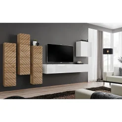 Meuble TV suspendu 180 cm Blanc Collection SWITCH Finitions brillantes Design moderne