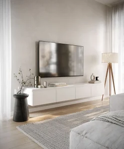 Meuble TV suspendu 200 cm 4 portes blanc BEMMI