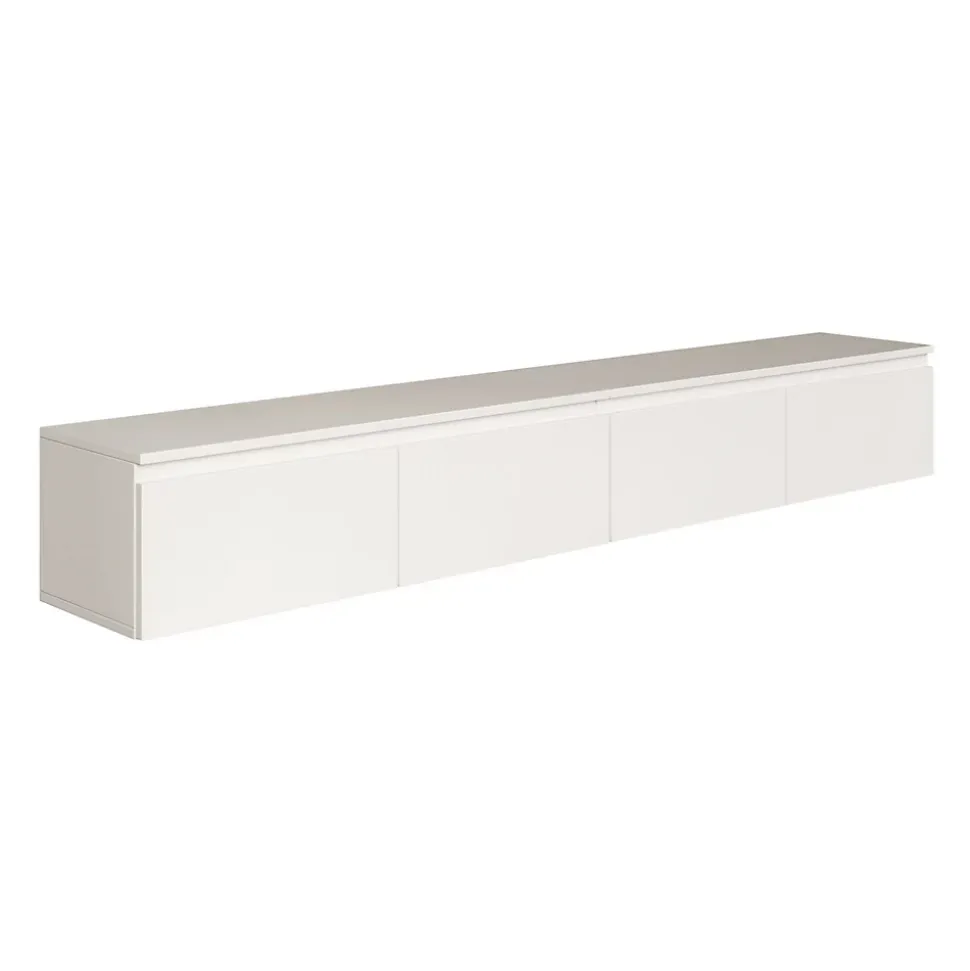 Meuble TV suspendu 200 cm 4 portes blanc BEMMI