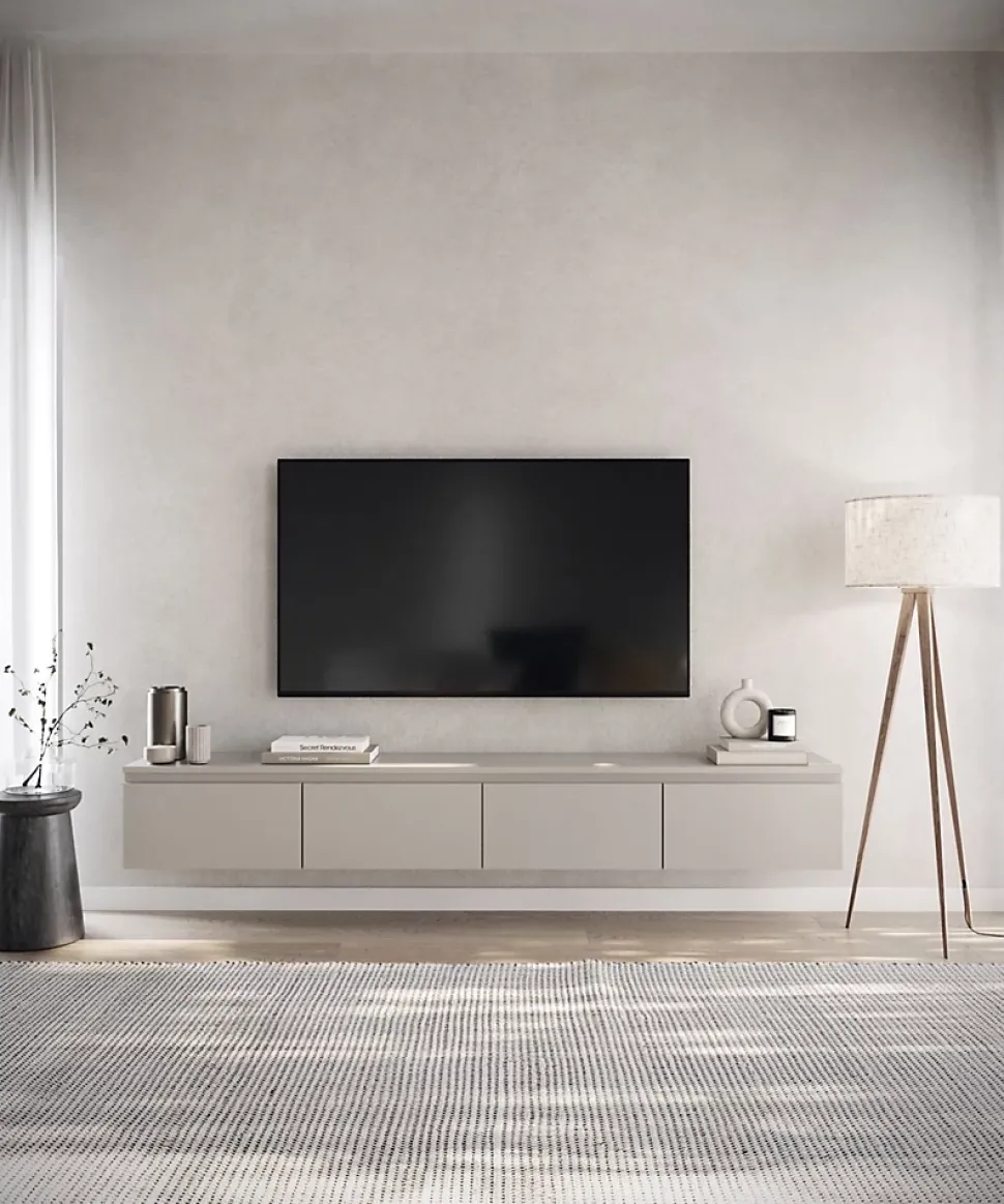 Meuble TV suspendu 200 cm 4 portes grège BEMMI