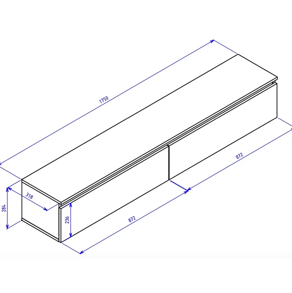 Meuble TV suspendu 175 cm 2 portes blanc BEMMI