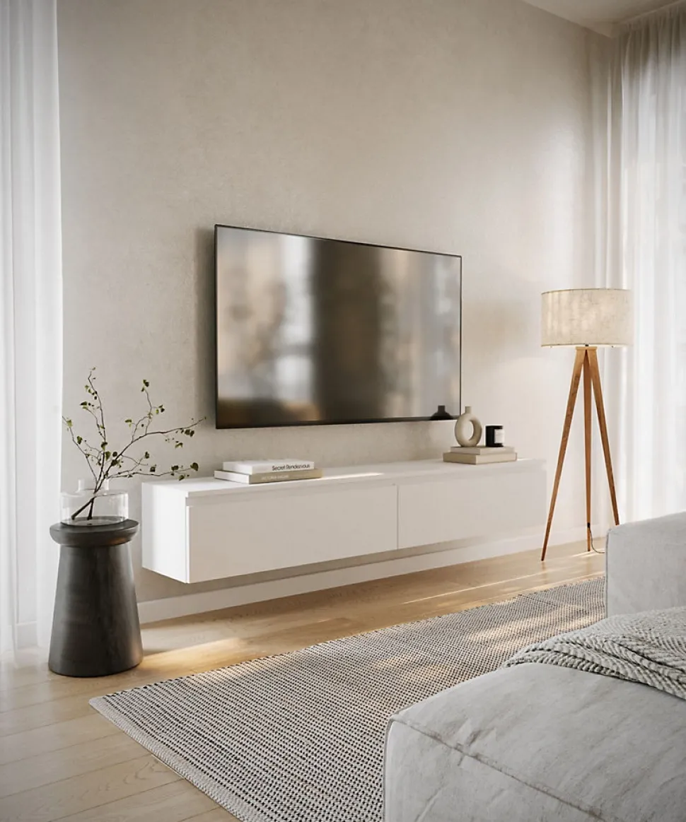 Meuble TV suspendu 175 cm 2 portes blanc BEMMI