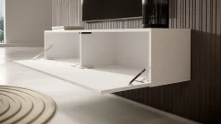 Meuble TV suspendu 140 cm blanc avec façade fraisée Veldio