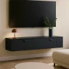 Meuble TV suspendu 160 cm moderne noir Oviala