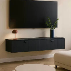 Meuble TV suspendu 160 cm moderne noir Oviala