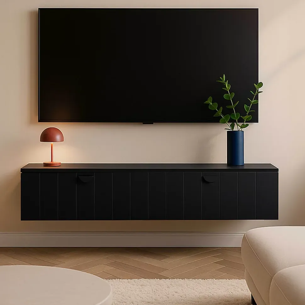 Meuble TV suspendu 160 cm moderne noir Oviala