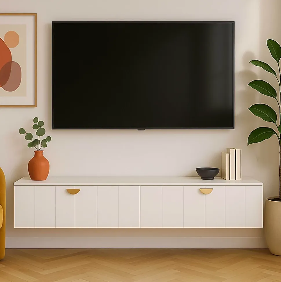 Meuble TV suspendu 160 cm moderne blanc Oviala