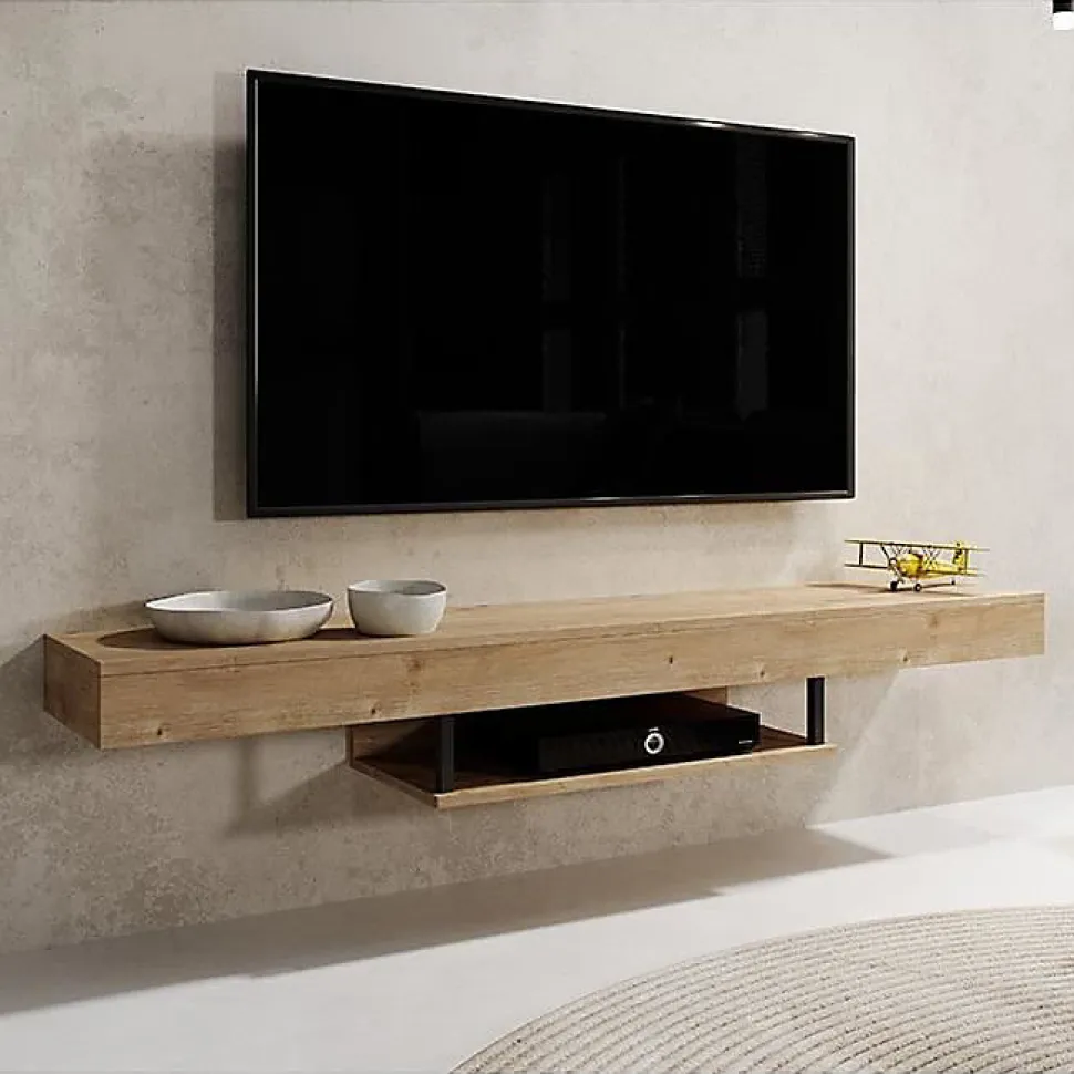 Meuble TV Suspendu - Meuble TV de salon - Support pour Téléviseur - L 150 x P 29,6 x H 22 cm - Couleur Safir Mat - Modèle Aydin