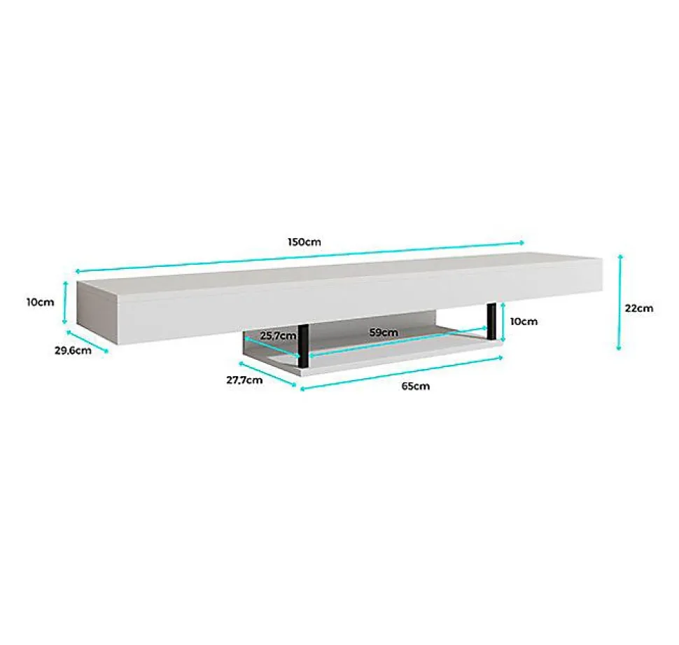 Meuble TV Suspendu - Meuble TV de salon - Support pour Téléviseur - L 150 x P 29,6 x H 22 cm - Couleur Safir Mat - Modèle Aydin