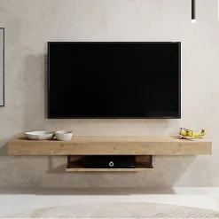 Meuble TV Suspendu - Meuble TV de salon - Support pour Téléviseur - L 150 x P 29,6 x H 22 cm - Couleur Safir Mat - Modèle Aydin