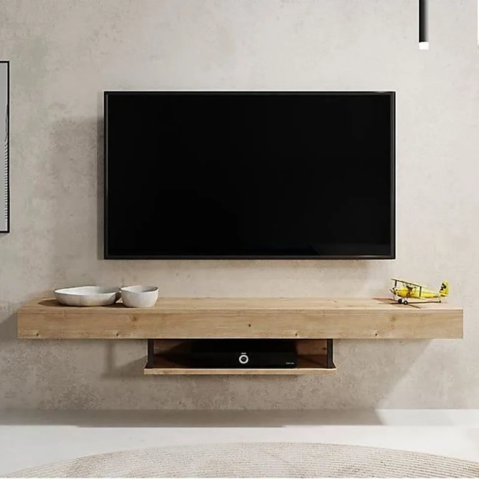 Meuble TV Suspendu - Meuble TV de salon - Support pour Téléviseur - L 150 x P 29,6 x H 22 cm - Couleur Safir Mat - Modèle Aydin